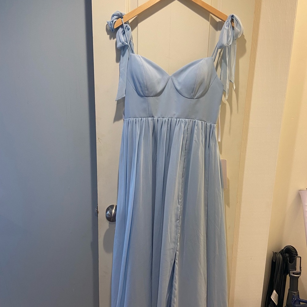 Revelry Sky Blue Bridesmaid Dress with Tie Straps